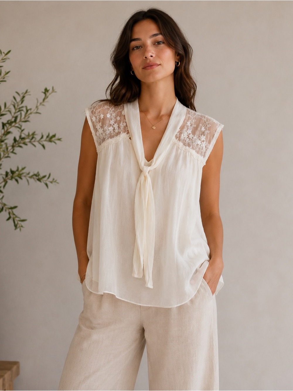 Carla‎ Conti Made in Italy 100% Silk Lace Overlay Blouse Size Large